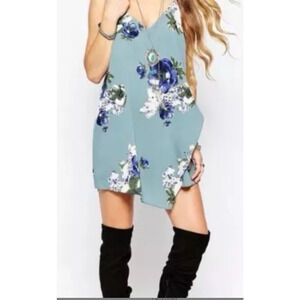 Free People Intimately Cascade Blue Floral Mini Slip Dress Sz M Boho